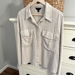 Banana Republic Linen Blend Button Down Natural Beige Long Sleeve Women’s XL